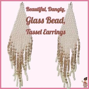 🤍🩷NEW/Beautiful, Dangly, Glass Bead/Tassel Earrings/Cream, Pink, Champagne